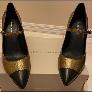 Marc Fisher Deepti, MaryJane; Bronze wBlack Toe; 3” heel.